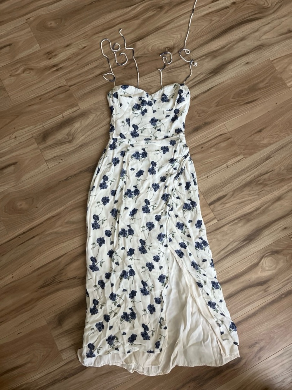 Reformation White Maxi Dress with Navy Floral Print